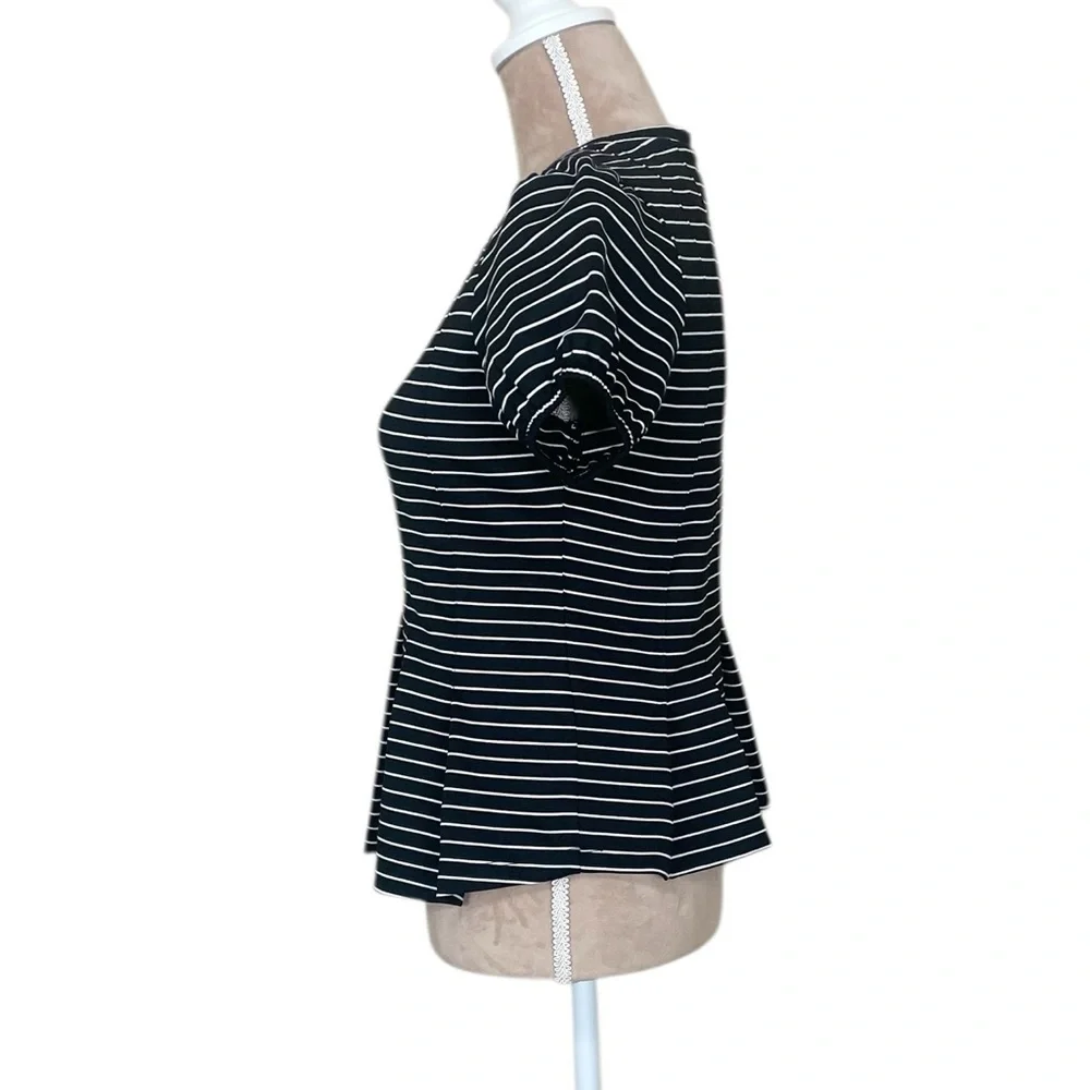 EUC Maeve for Anthropologie Corset Peplum Black and White Striped Blouse (G)